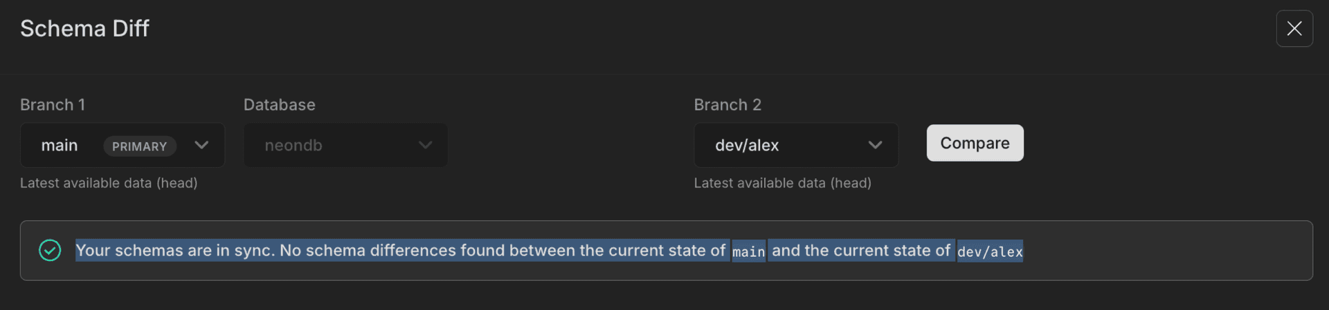 schema diff after reset