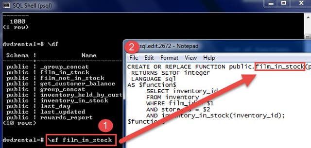 psql commadn ef edit function
